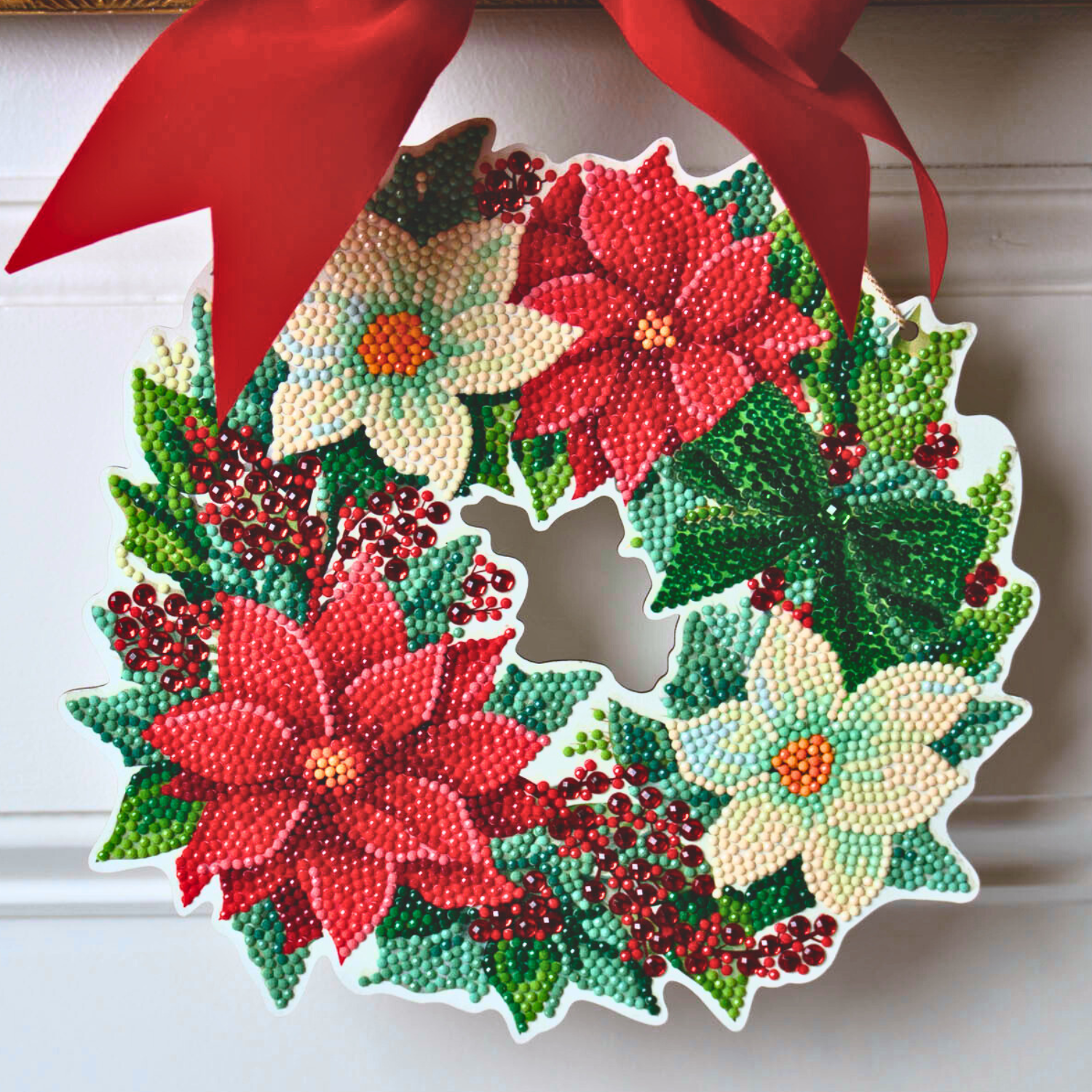 Christmas wreath 絵画原画 アクリル画テクスチャーアート Christmas Wreath Wall Plaque Diamond Painting Kit | Diamond Dotz