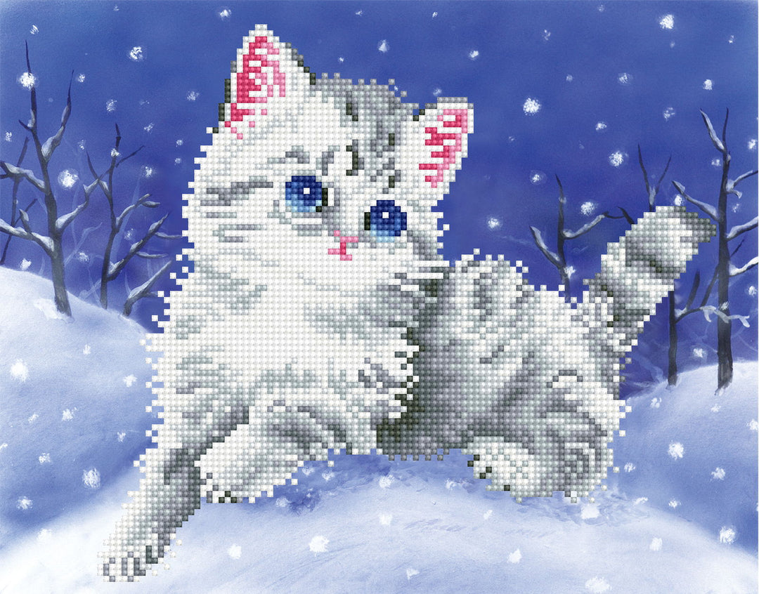Diamond Dotz Kitten in the Snow with Frame - 10.98 x 13.98 in