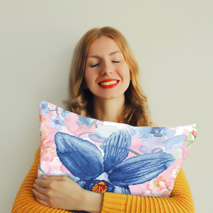 Diamond Dotz Sparkle Garden Blue Pillow - 17.7" x 17.7"