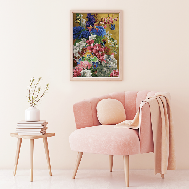 Diamond Dotz Gilded Cat & Flowers - 20.5" x 28.4"