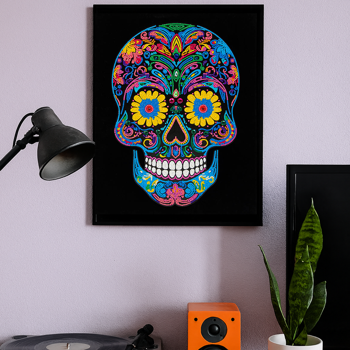 Diamond Dotz Neon Flock Sugar Skull - 14.0" x 18.0"
