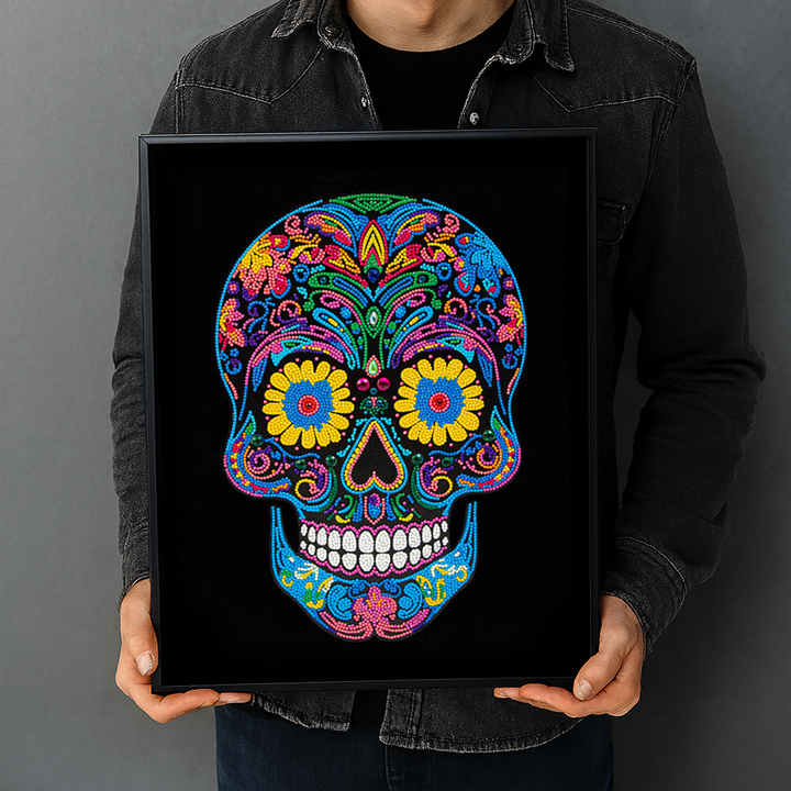 Diamond Dotz Neon Flock Sugar Skull - 14.0" x 18.0"