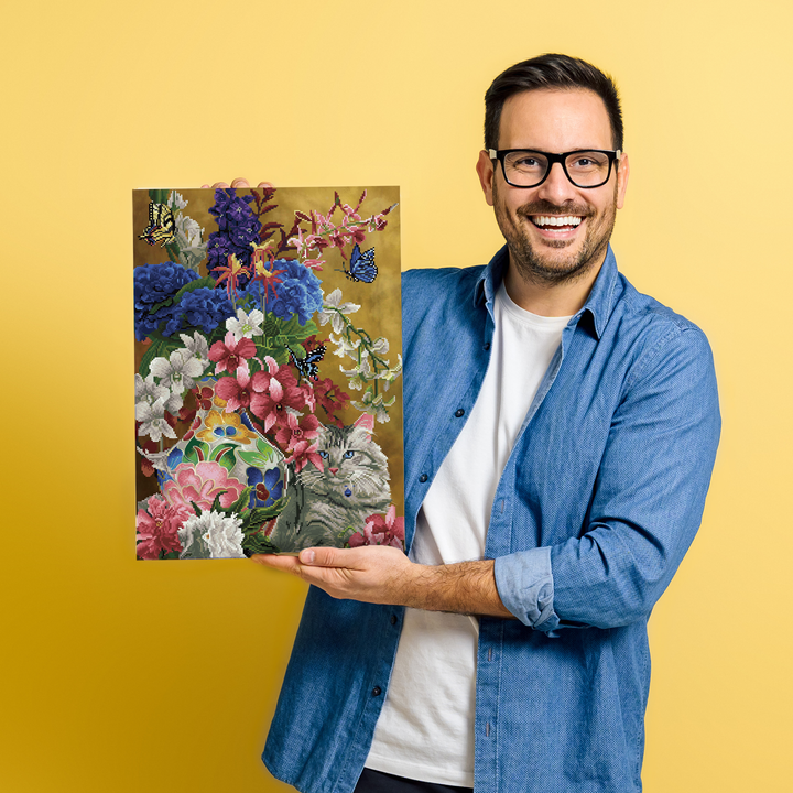 Diamond Dotz Gilded Cat & Flowers - 20.5" x 28.4"