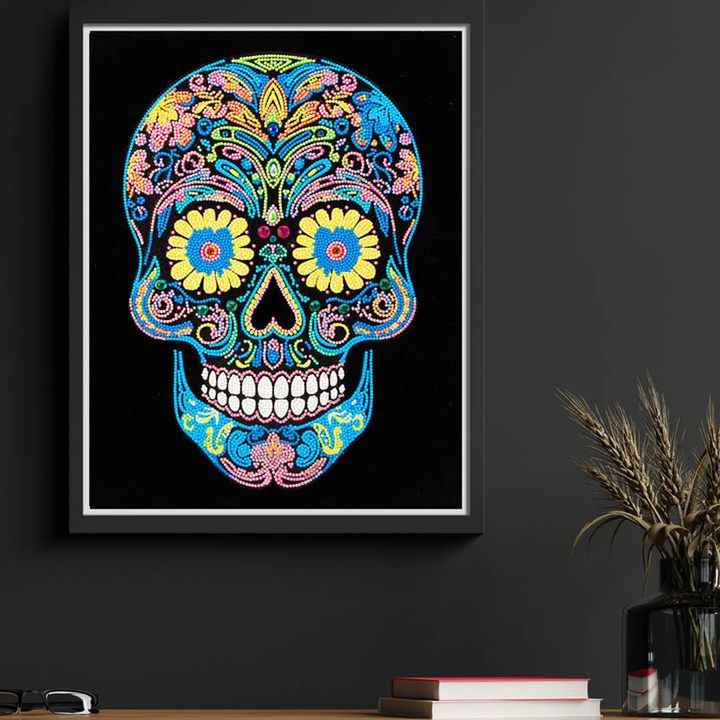 Diamond Dotz Neon Flock Sugar Skull - 14.0" x 18.0"