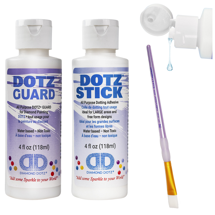 Diamond Dotz Dotz Stick Adhesive and Dotz Guard Set - 2 x 4 oz Bottles with Brush