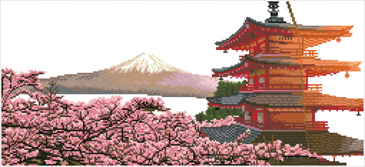 Diamond Dotz Mount Fuji and Chureito Pagoda at Sunset - 28.4" x 13.0"