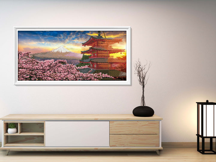 Diamond Dotz Mount Fuji and Chureito Pagoda at Sunset - 28.4" x 13.0"