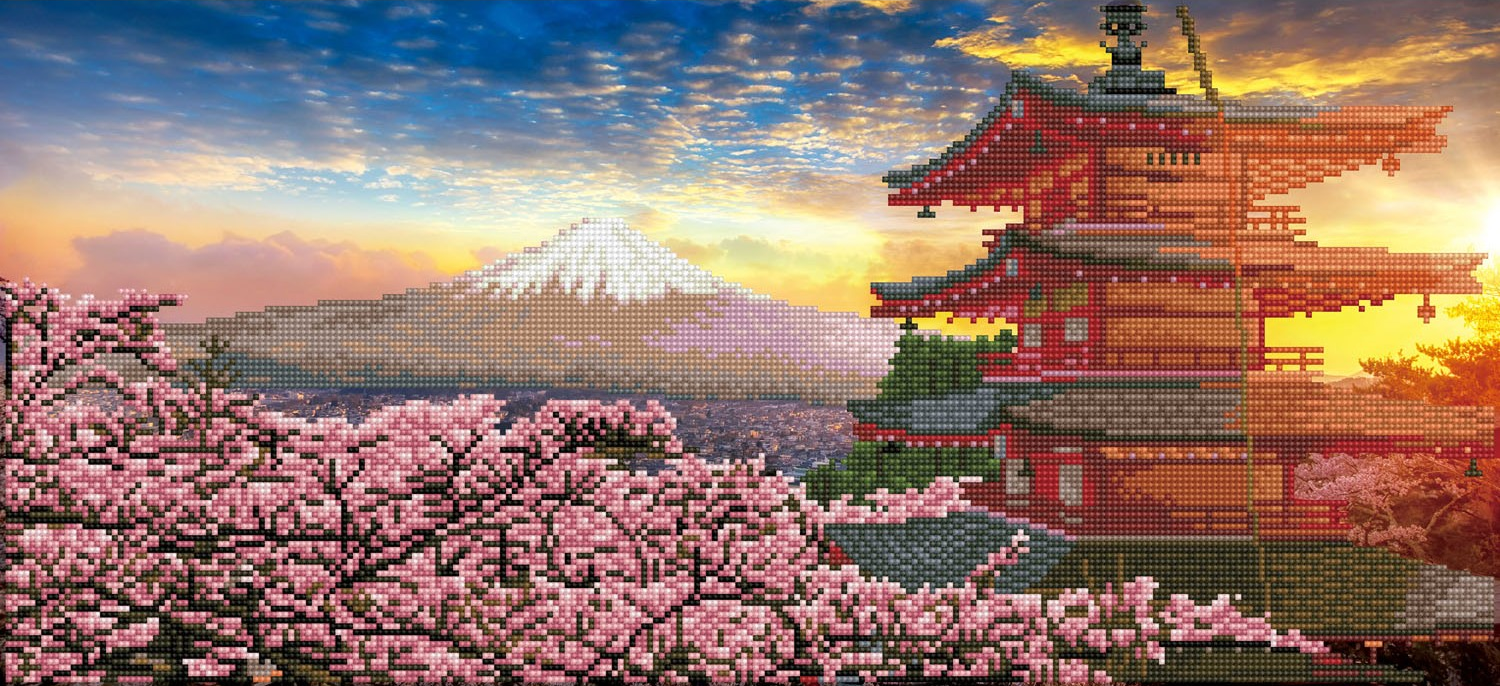 Mount Fuji and Chureito Pagoda at Sunset | Diamond Painting Kits