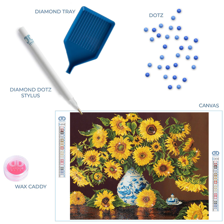 Diamond Dotz Sunflowers in a China Vase - 28.0" x 22.0"