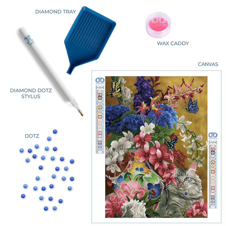 Diamond Dotz Gilded Cat & Flowers - 20.5" x 28.4"