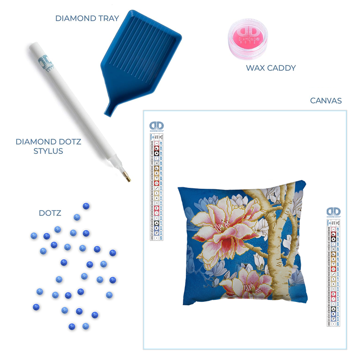 Diamond Dotz Magnolias on Blue 2 Pillow - 17.7" x 17.7"