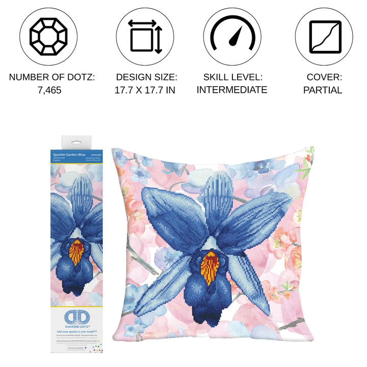 Diamond Dotz Sparkle Garden Blue Pillow - 17.7" x 17.7"