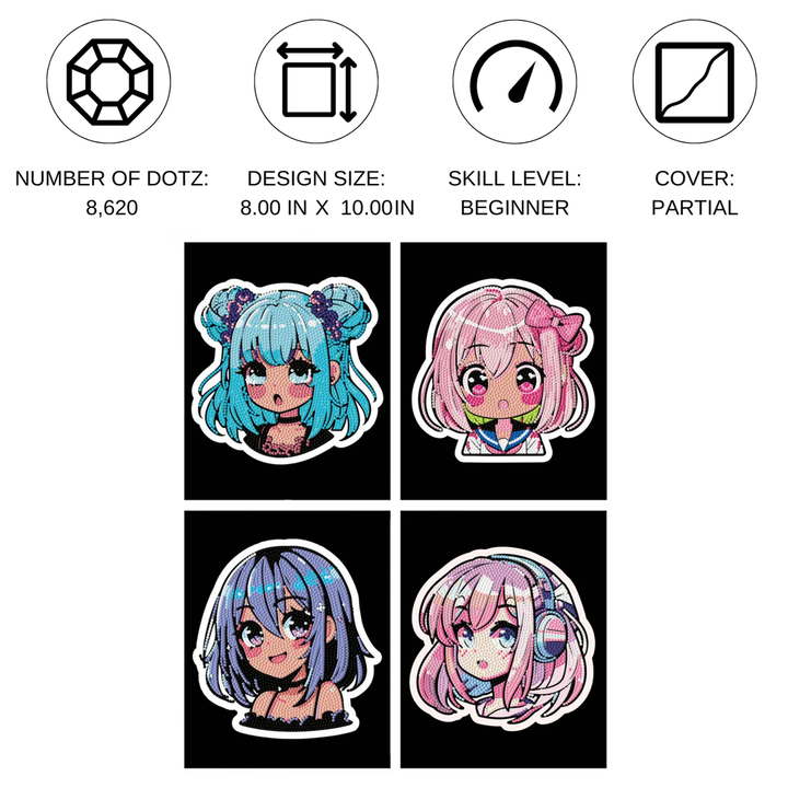 Diamond Dotz Neon Flock Anime Girls - 8.0" x 10.0"