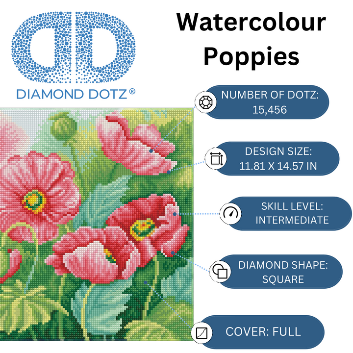 Diamond Dotz Watercolour Poppies - 14.6" x 11.8"