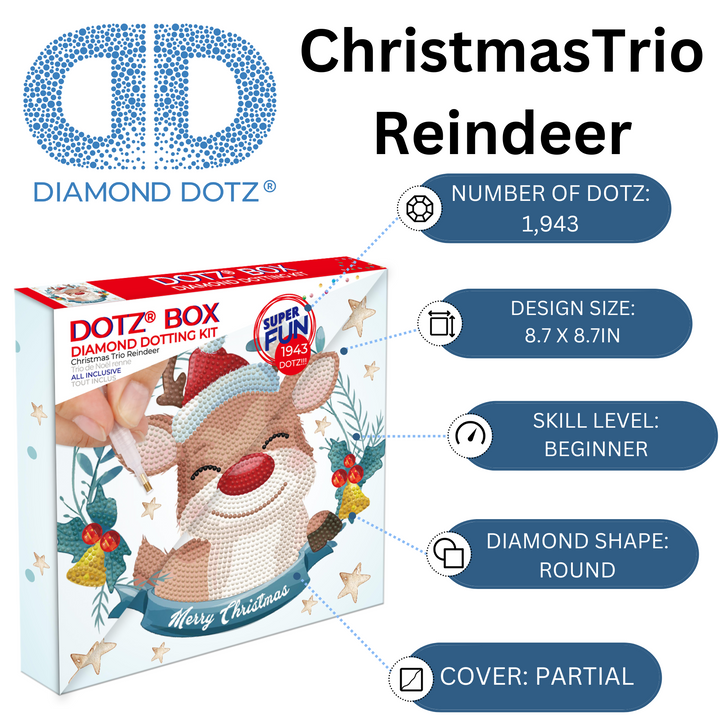 Diamond Dotz Decorative Box Christmas Trio Reindeer - 8.7" x 8.7"