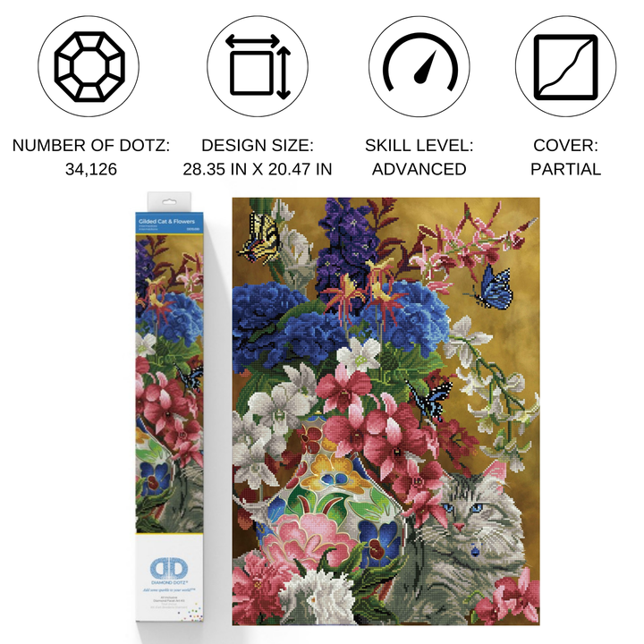 Diamond Dotz Gilded Cat & Flowers - 20.5" x 28.4"