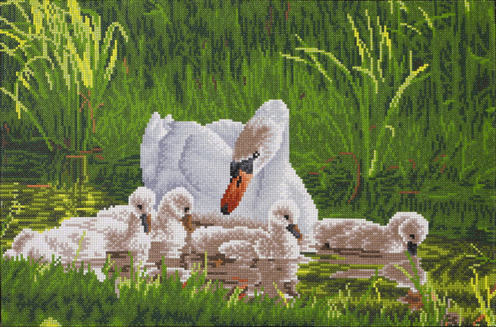 Diamond Dotz Mother Swan & Signets - 24.41 x 16.14 in
