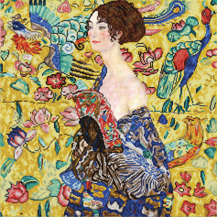 Diamond Dotz Lady with Fan (après Klimt) - 26.38 x 26.38 in