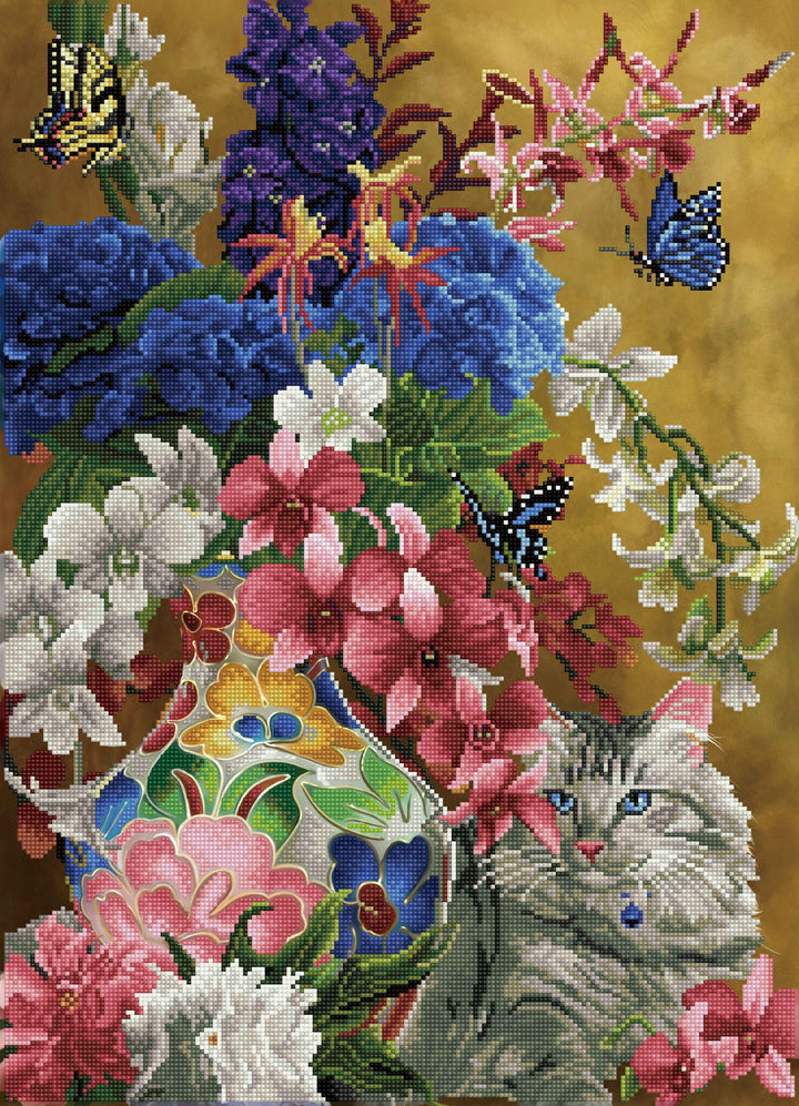 Diamond Dotz Gilded Cat & Flowers - 28.35 x 20.47 in