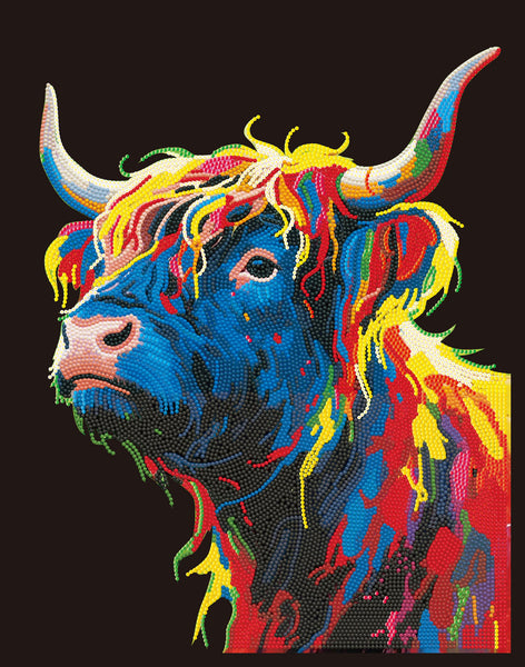 Neon Flock Highland Cow Diamond Painting Kit | Diamond Dotz