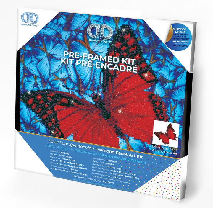 Diamond Dotz Flutter by Red with Frame - 12.0" x 12.0"