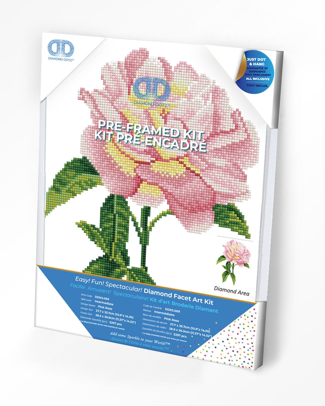 Pink Rose with Frame | Diamond Painting Kits Floral | Diamond Dotz