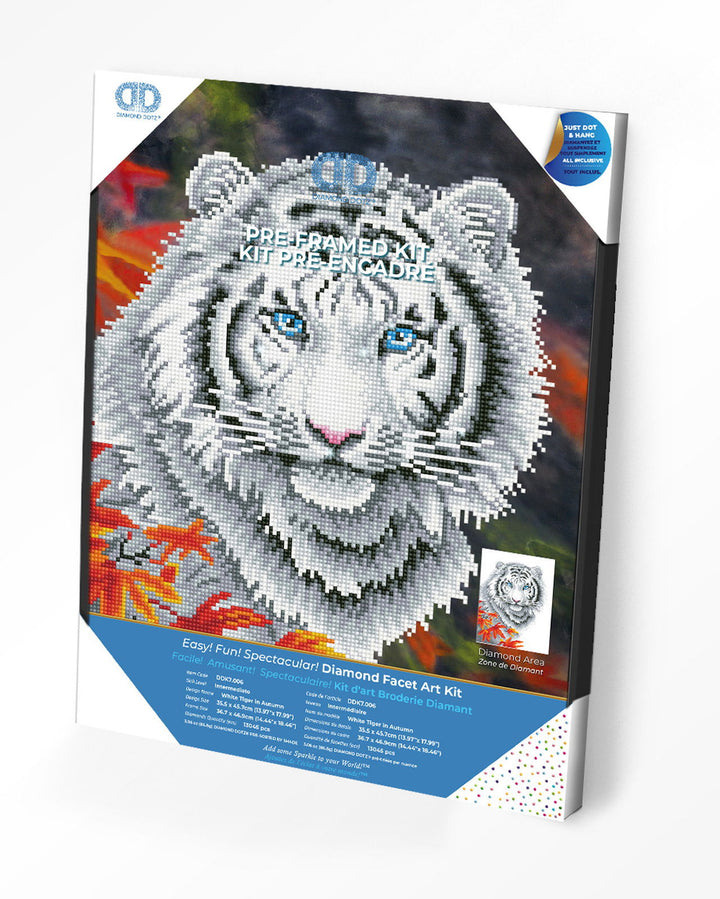 Diamond Dotz White Tiger in Autumn with Frame - 14.0" x 18.0"