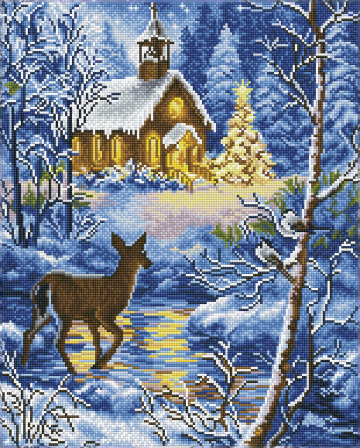 Diamond Dotz Chapel in the Snow - 16.14 x 20.08 in