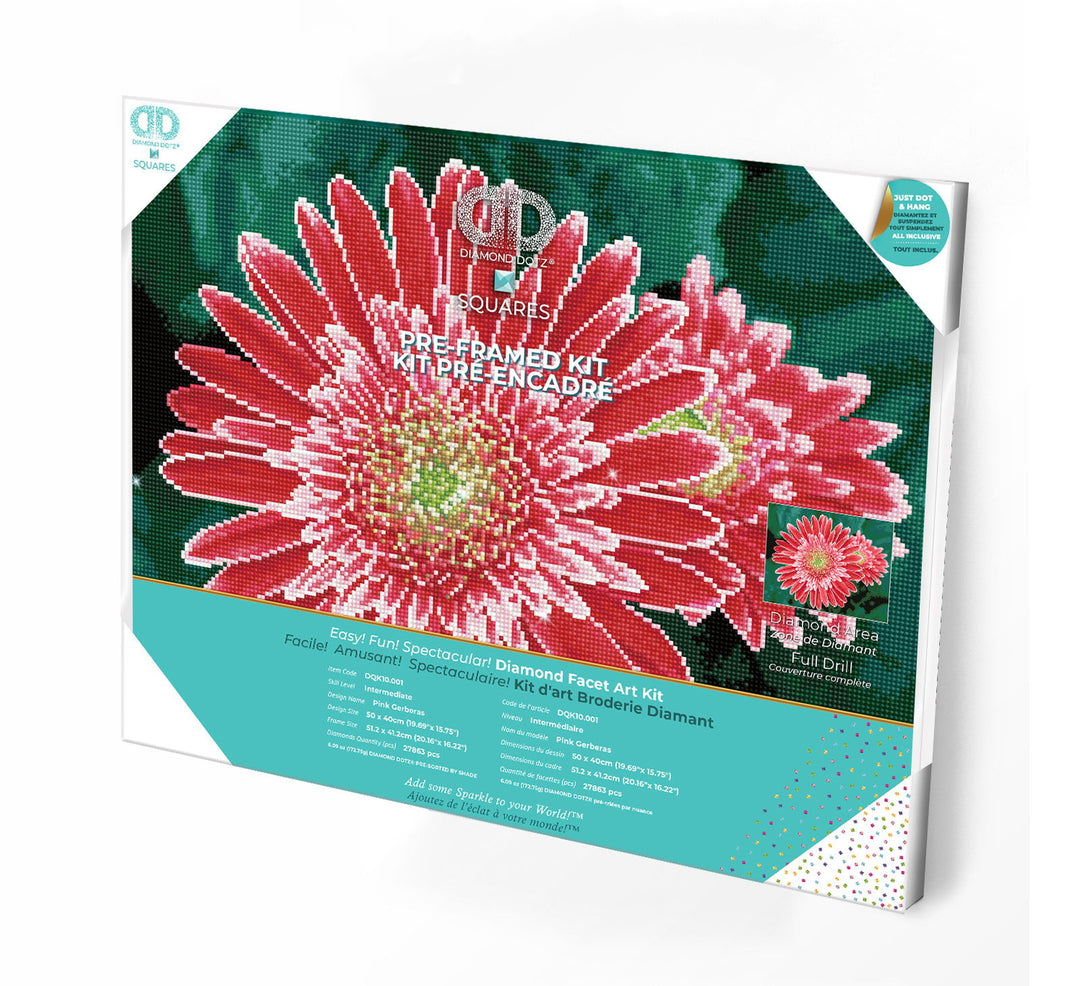 Diamond Dotz Pink Gerberas Pre-Framed Kit - 19.7" x 15.8"
