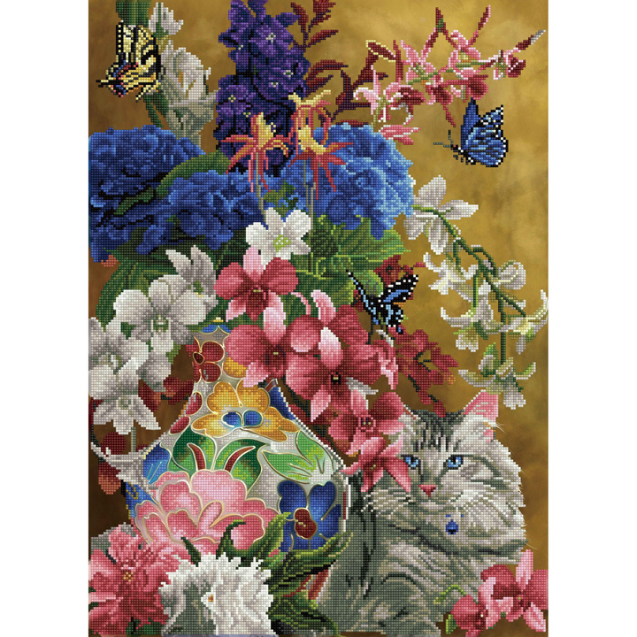 Diamond Dotz Gilded Cat & Flowers - 28.35 x 20.47 in
