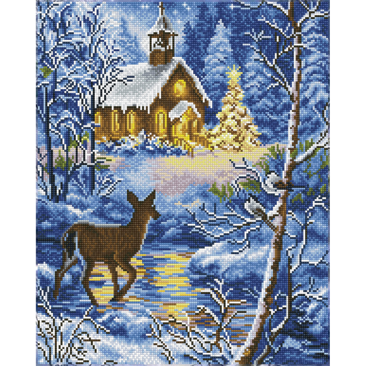 Diamond Dotz Chapel in the Snow - 16.14 x 20.08 in