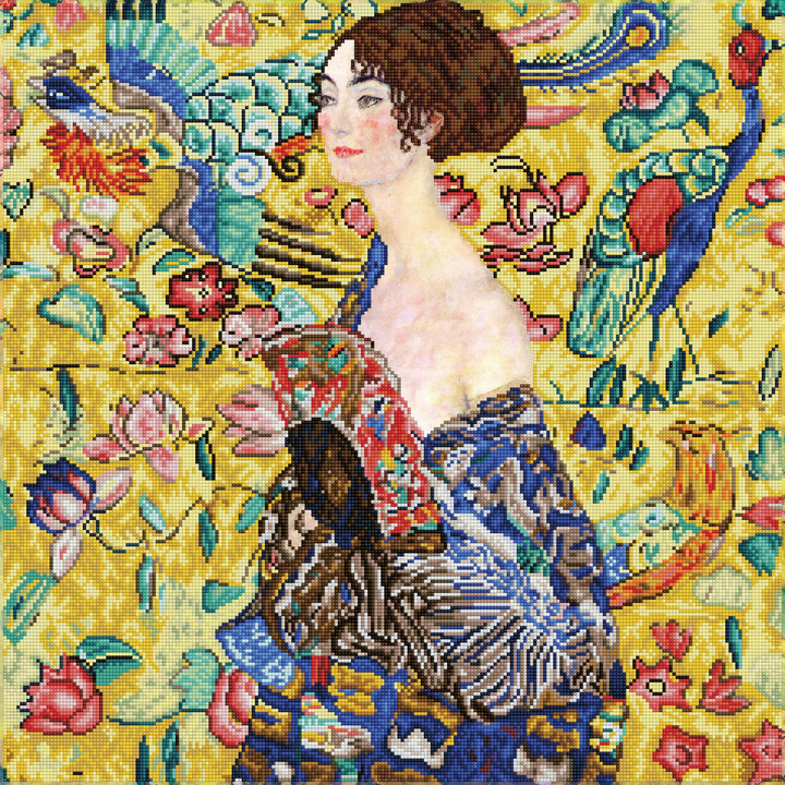 Diamond Dotz Lady with Fan (après Klimt) - 26.38 x 26.38 in