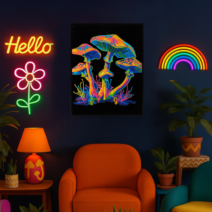 Diamond Dotz Neon Flock Mushrooms - 14.0" x 18.0"