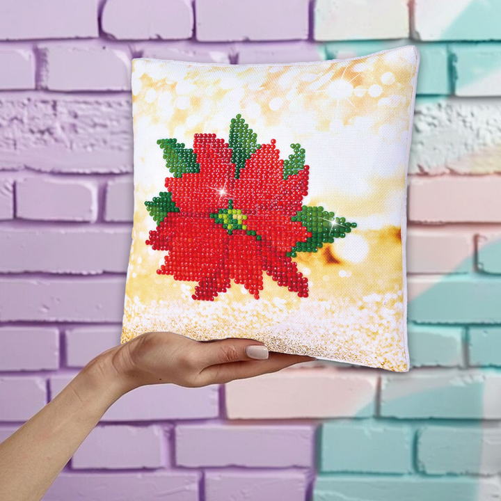 Diamond Dotz Pointsettia Pillow - 7 x 7 in