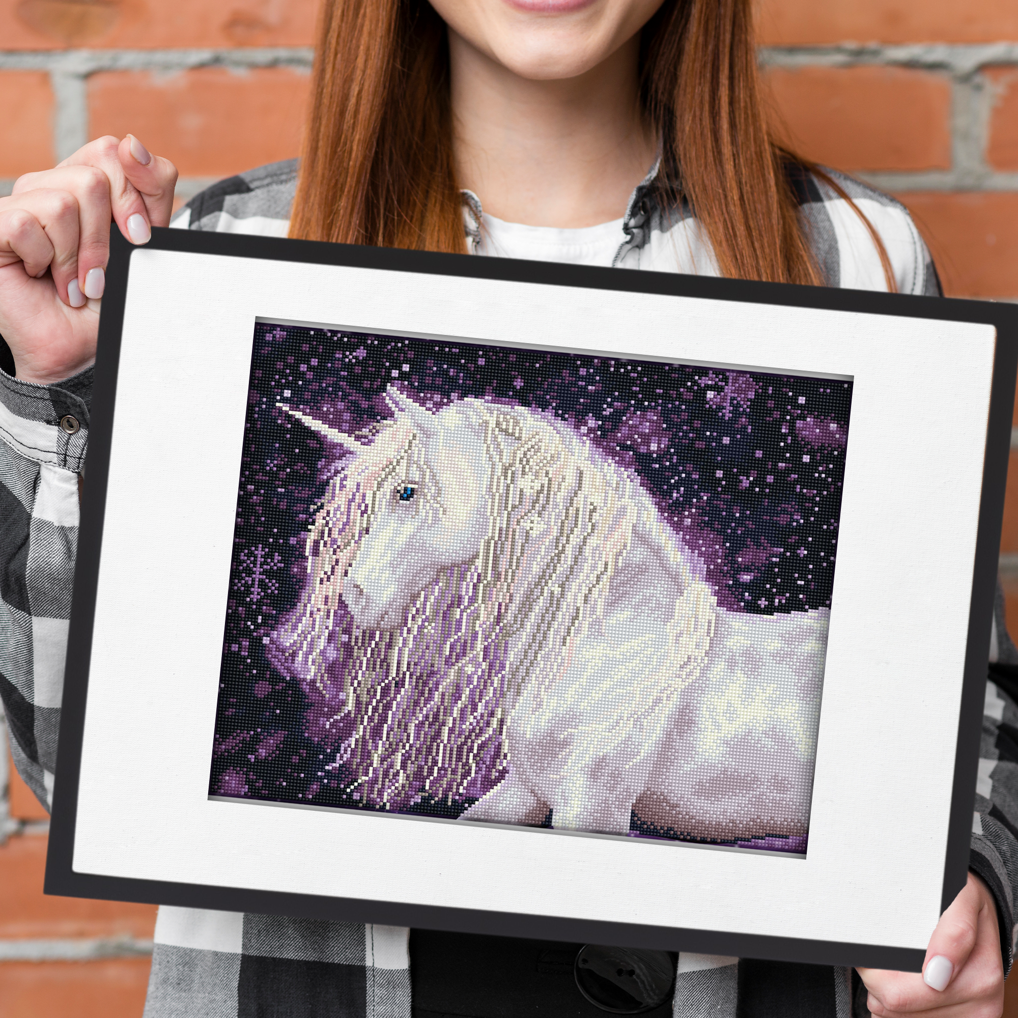 Daisen Art Diamond Painting Per Bambini Con Cornice – Unicorno 18x18 Cm – Kit Completo Con Diamanti Rotondi, Vassoio E Penna