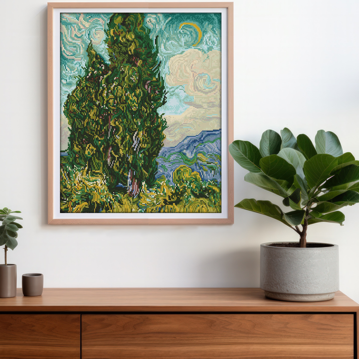 Diamond Dotz Cypresses (après Van Gogh) - 24.6 x 19.9 in