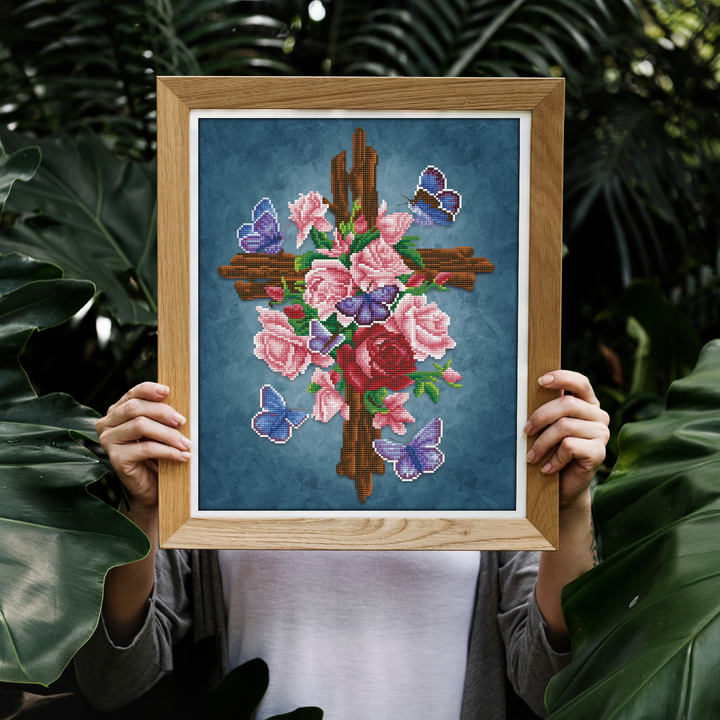 Diamond Dotz Flower Cross - 12.6 x 12.6 in