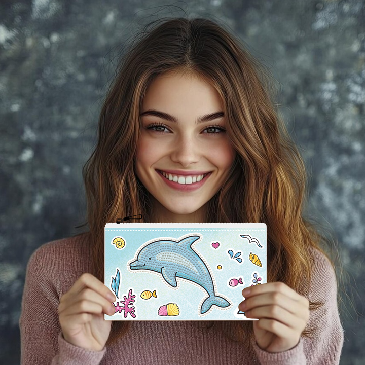 Diamond Dotz Dolphin Party Zipper Pouch - 5.51 x 8.46 in