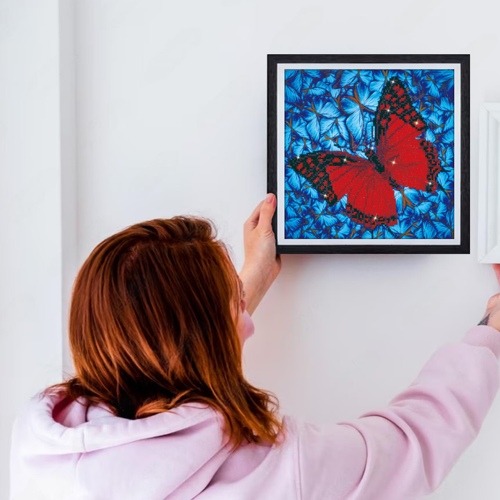 Diamond Dotz Flutter by Red with Frame - 12 x 12 in