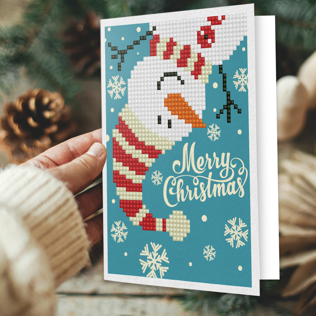 Diamond Dotz Merry Christmas Snowman - Diamond Painting Greeting Card