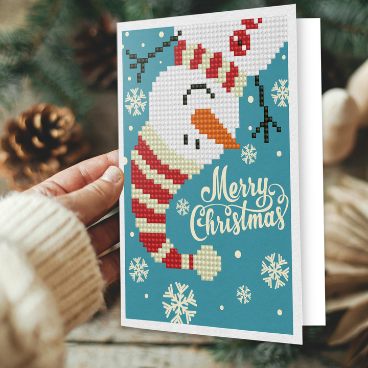 Diamond Dotz Merry Christmas Snowman - Diamond Painting Greeting Card