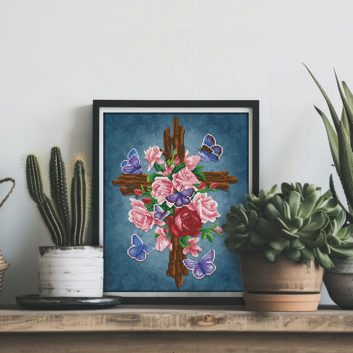 Diamond Dotz Flower Cross - 12.6 x 12.6 in