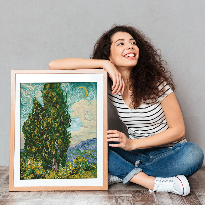 Diamond Dotz Cypresses (après Van Gogh) - 24.6 x 19.9 in