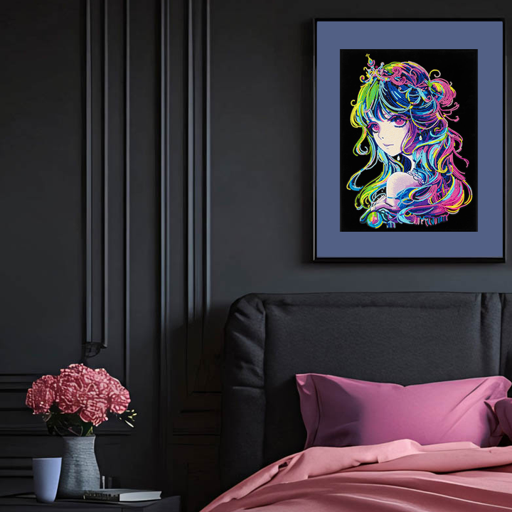 Neon Anime Princess 14 x 18 in