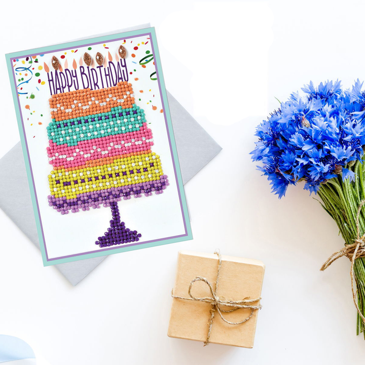 Diamond Dotz Happy Birthday Cake - Diamond Painting Greeting Card