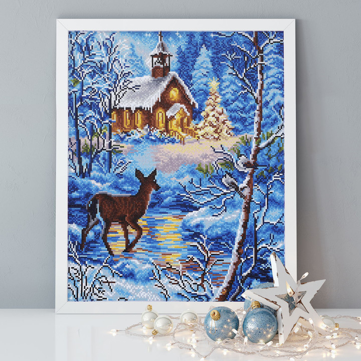 Diamond Dotz Chapel in the Snow - 16.14 x 20.08 in