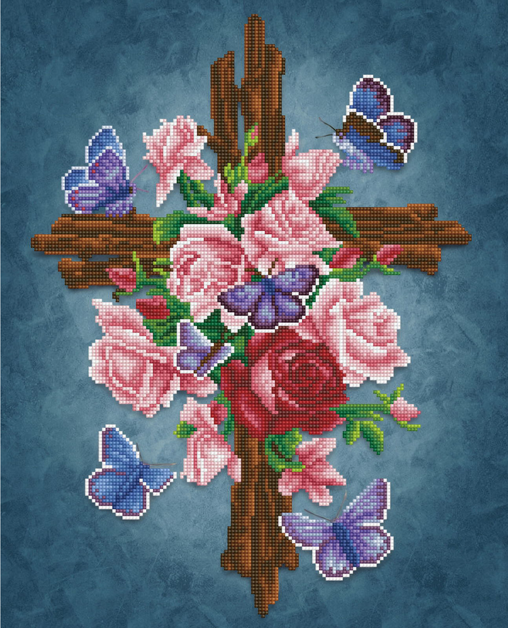 Diamond Dotz Flower Cross - 12.6 x 12.6 in
