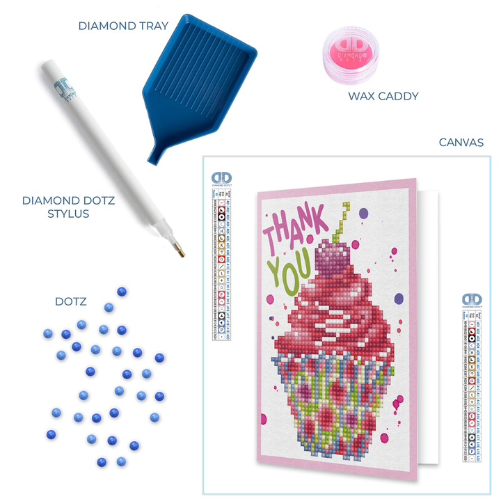 Diamond Dotz Cup Cake Thank You - Diamond Painting Greeting Card