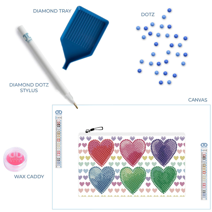 Diamond Dotz Love Hearts Zipper Pouch - 5.51 x 8.46 in