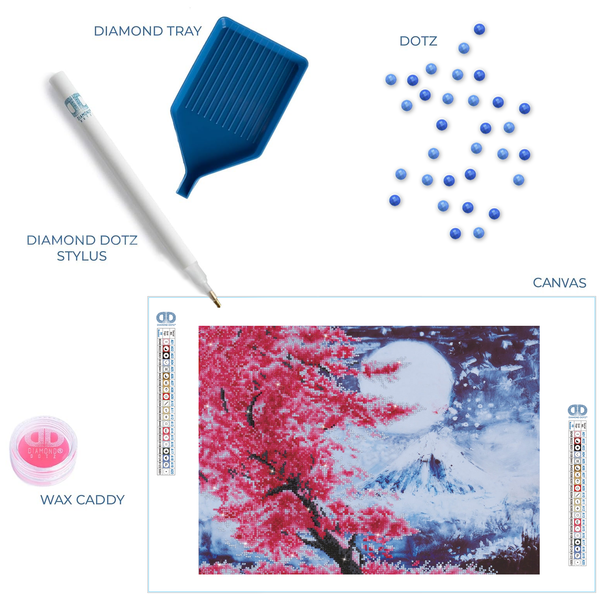 Cherry Blossom Mountain | Diamond Painting Kit Landscape | Diamond
